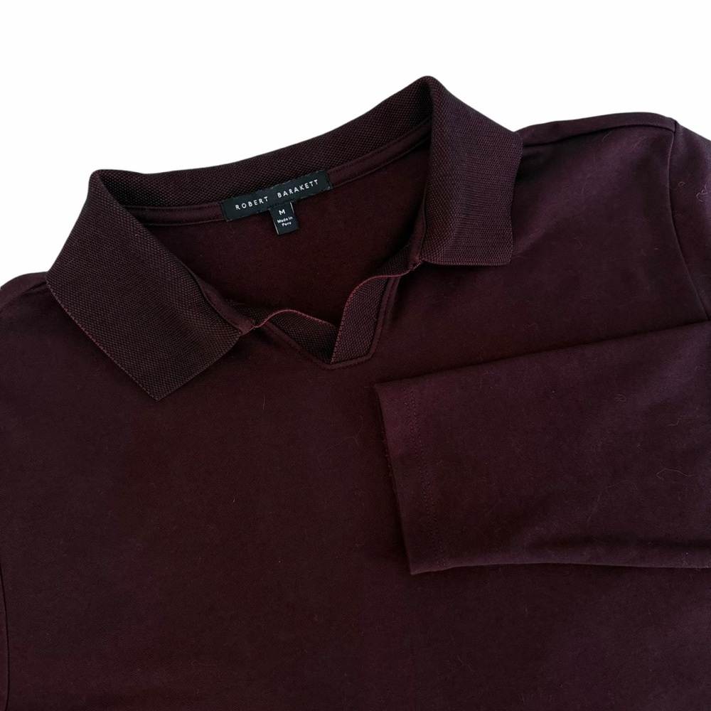 ROBERT BARAKETT Burgundy Adison Open Collar Polo Long Sleeve Pima Cotton Blend m